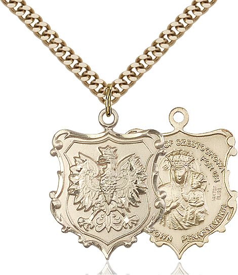 Our Lady of Czestochowa falcon medal 60972, Gold Filled