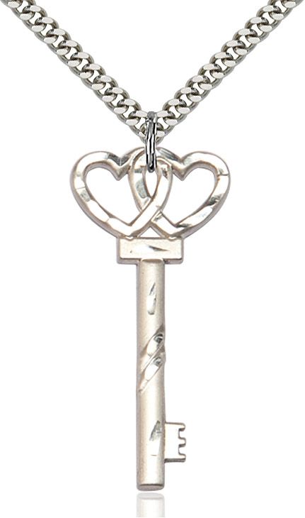 Key w/double hearts medal 62121, Sterling Silver