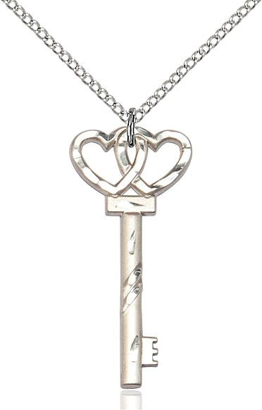 Key w/double hearts medal 62131, Sterling Silver