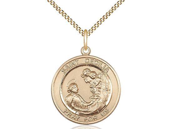 Saint Cecilia round medal S016RD2, Gold Filled