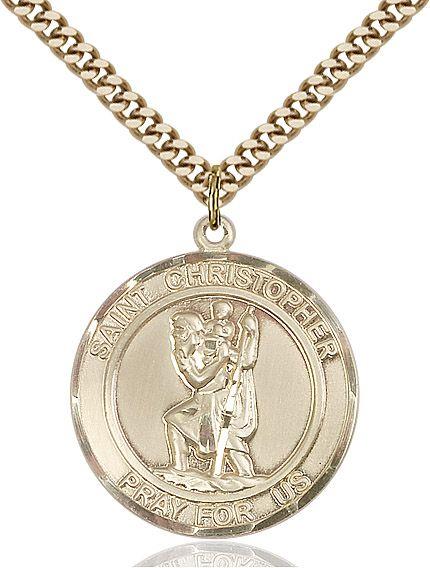Saint Christopher round medal S022RD2, Gold Filled