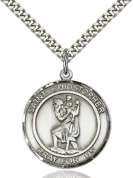 Saint Christopher round medal S022RD1, Sterling Silver