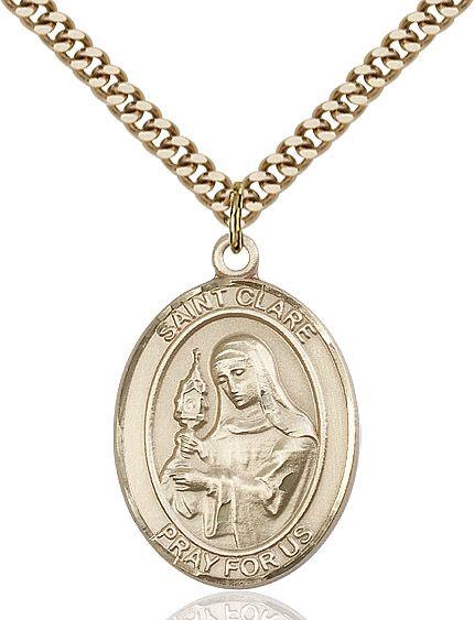 Saint Clare of Assisi medal S0282, Gold Filled