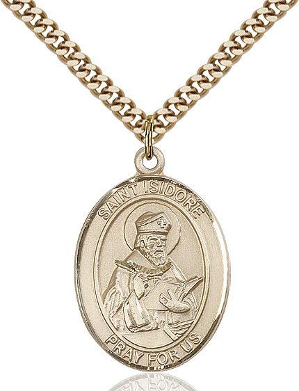 Saint Isidore of Seville medal S0492, Gold Filled