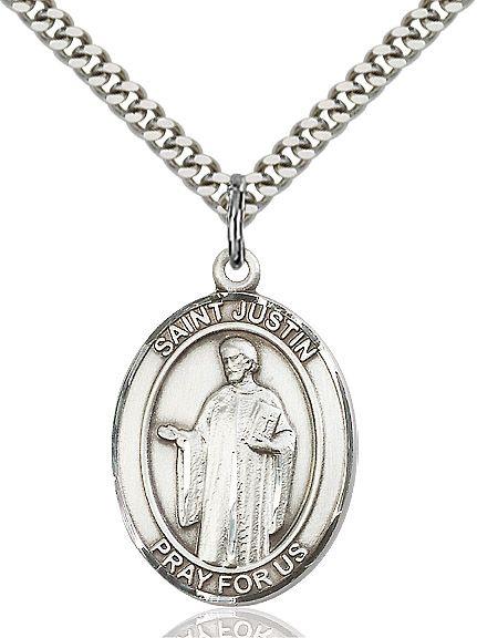 Saint Justin medal S0521, Sterling Silver