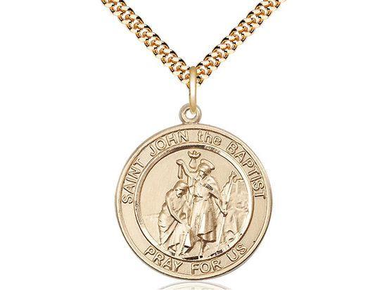 Saint John the Baptist round medal S054RD2, Gold Filled
