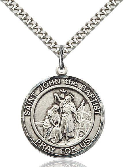 Saint John the Baptist round medal S054RD1, Sterling Silver