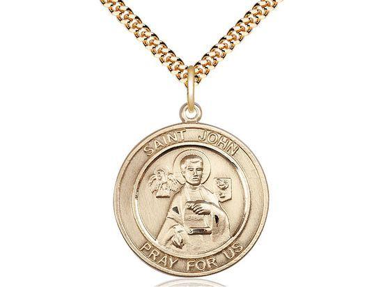 Saint John the Apostle round medal S056RD2, Gold Filled
