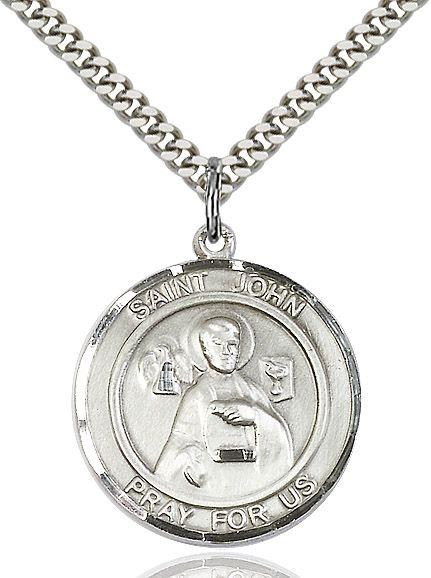Saint John the Apostle round medal S056RD1, Sterling Silver