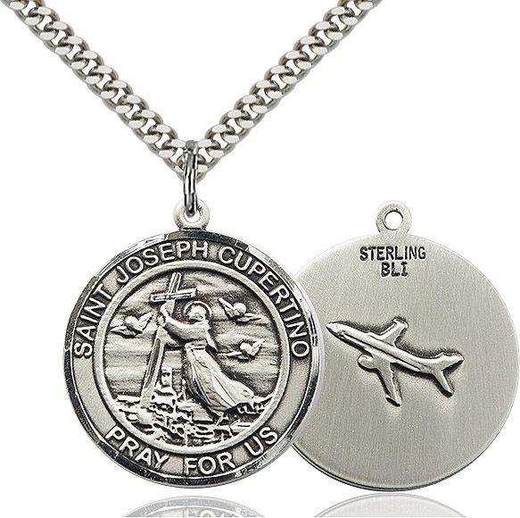 Saint Joseph of Cupertino round medal S057RD1, Sterling Silver