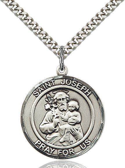 Saint Joseph round medal S058RD1, Sterling Silver