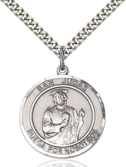 San Judas round medal S060RDSP1, Sterling Silver