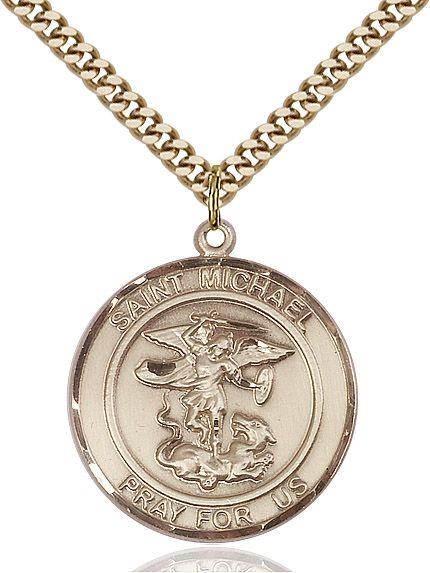 Saint Michael the Archangel round medal S076RD2, Gold Filled