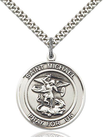 Saint Michael the Archangel round medal S076RD1, Sterling Silver
