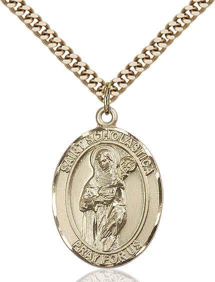 Saint Scholastica medal S0992, Gold Filled