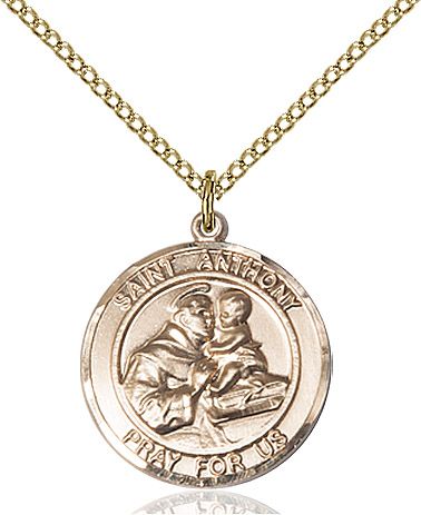 Saint Anthony round medal S004RD2, Gold Filled