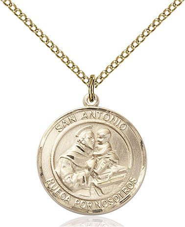Saint Anthony round medal S004RDSP2, Spanish, Gold Filled