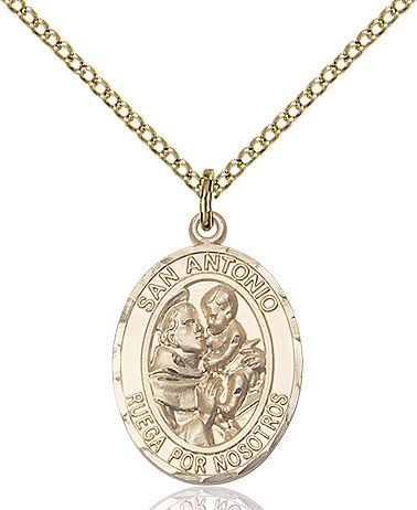 Saint Anthony medal S004SP2, Spanish, Gold Filled