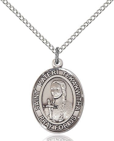 Saint Kateri Tekakwitha medal S4381, Sterling Silver
