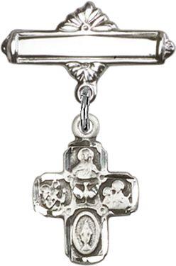 4-Way Cross with Badge Pin, Sterling Silver