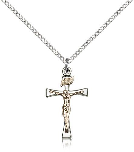 Maltese Crucifix, Sterling Silver and Gold Corpus with 18" chain