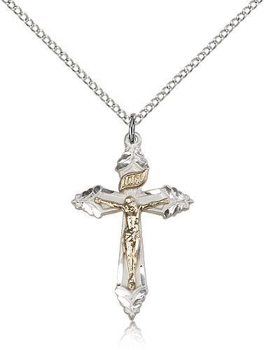 Crucifix Sterling Silver and Gold Corpus with 24" chain