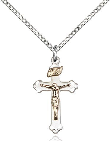 Crucifix Sterling Silver and Gold Corpus with 16" chain