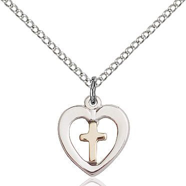 Cross in my Heart Sterling Silver and Gold cross pendant with 16" chain