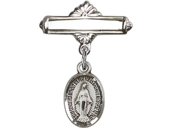 Miraculous Medal Sterling Silver with Baby Badge Pin