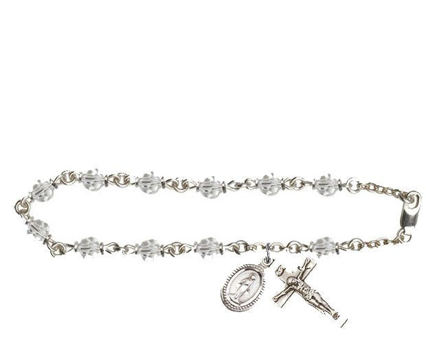 Crystal Rosary Bracelet, Silver Plated