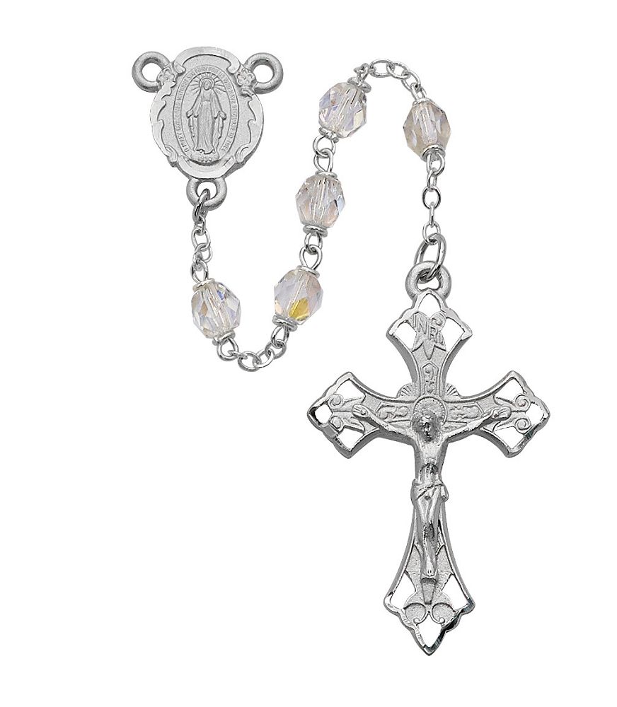 Miraculous Medal Crystal Rosary, 6mm beads