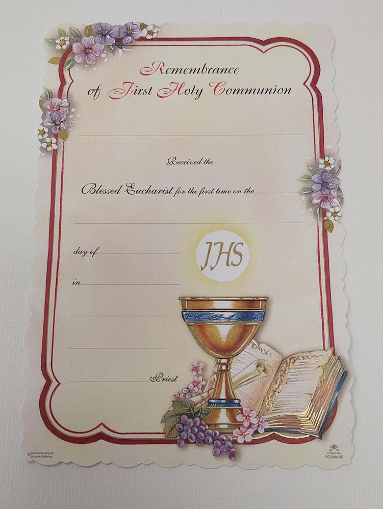 First Communion Certificate, pack of 12