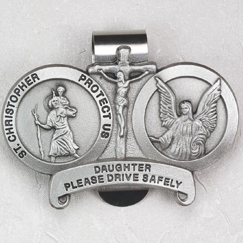 St. Christopher & Guardian Angel visor clip - Daughter please drive safely