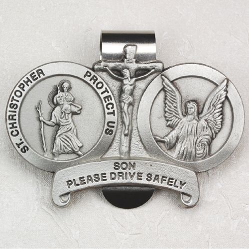 St. Christopher & Guardian Angel Visor Clip - Son Please Drive Safely
