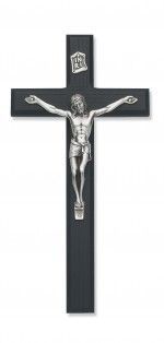 Black Oak Crucifix with Silver corpus, 10" tall