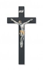 Black Oak Crucifix with Silver & Gold corpus, 10" tall