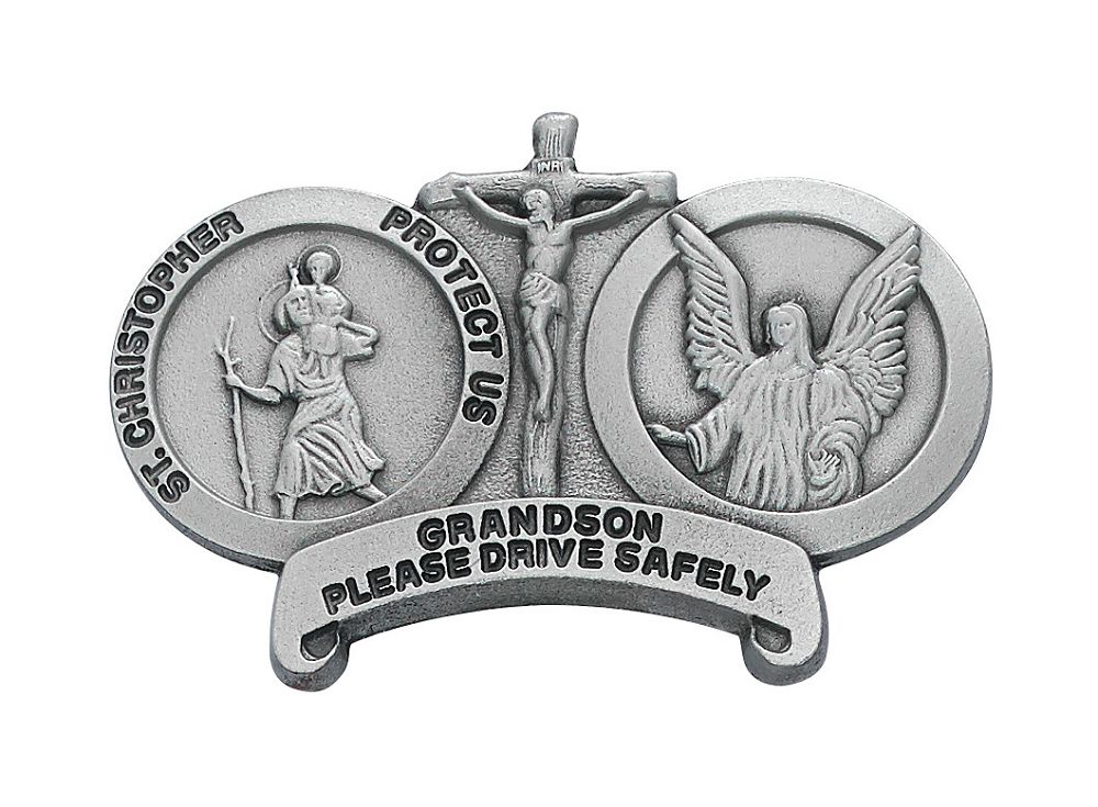 St. Christopher and Guardian Angel, Grandson Drive Safely Visor Clip