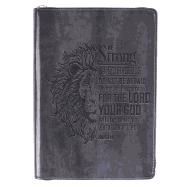 Be Strong and Courageous, black leather zippered journal