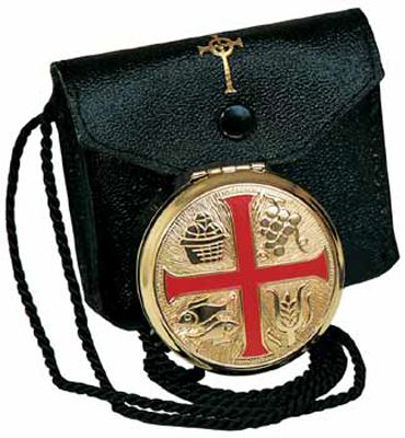 Pyx, Gold plated, red enameled cross