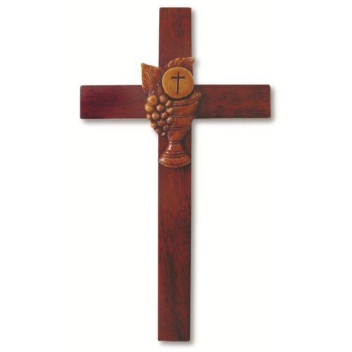First Communion Cross, mahogany, 8"