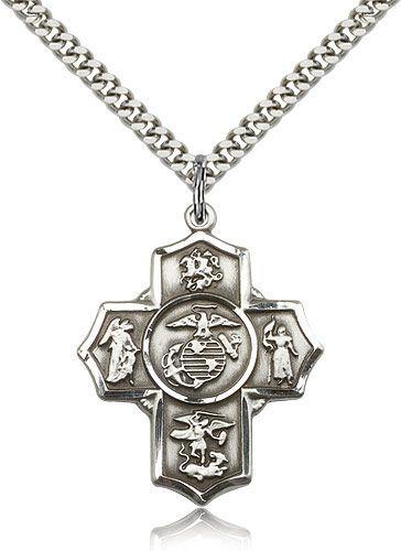 5-Way Cross, Marines 579014, Sterling Silver with 24" chain