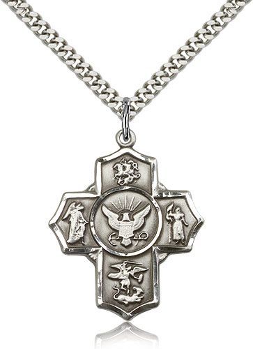 5-Way Cross, Navy 579016, Sterling Silver with 24" chain