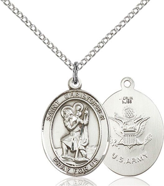 Army and St. Christopher medal 802212, Sterling Silver, with 18" chain
