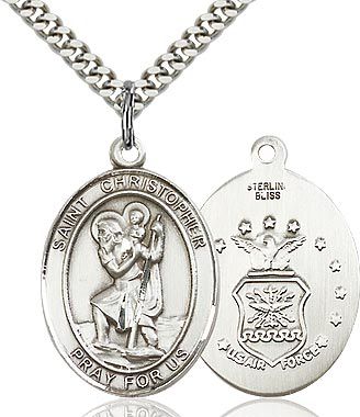 St. Christopher Air Force medal 702211, Sterling Silver, with 24" chain