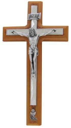 Basswood Crucifix with White Pearl Inlay, 10" tall