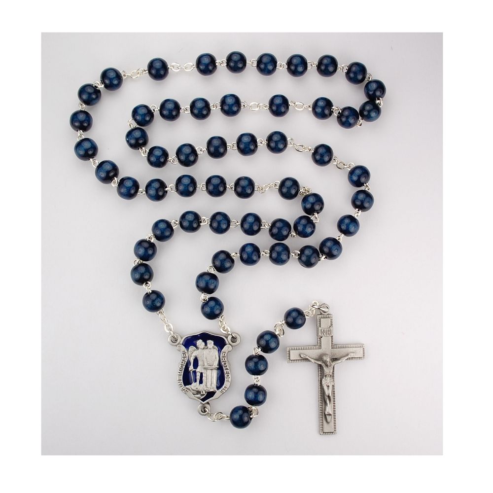 Dark Blue Wood Police Rosary, 8mm beads