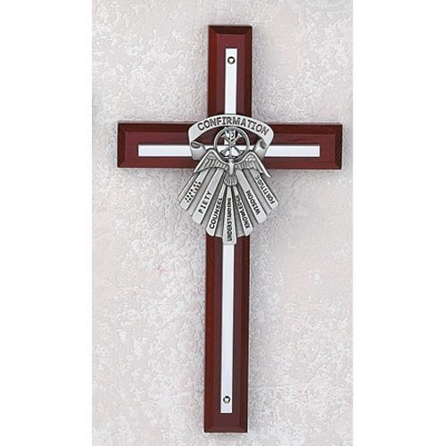 Seven Gifts of the Holy Spirit Wood Confirmation Cross, 7" tall