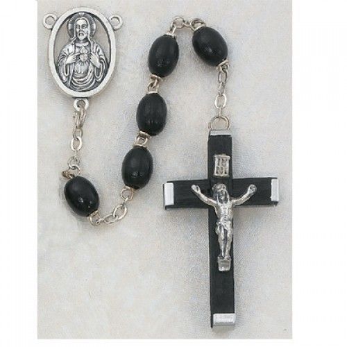 Black wood Rosary, 6x8mm oval beads