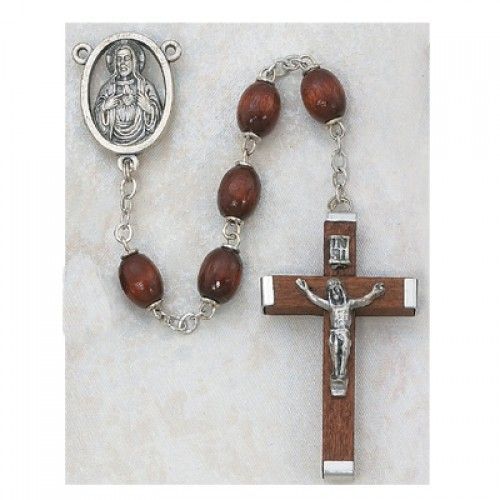 Brown Wood Rosary, 6x8mm oval beads