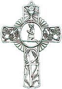First Communion Cross, pewter, 5"